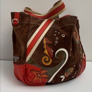 Prada Multicolor Embroidered Shoulder Bag